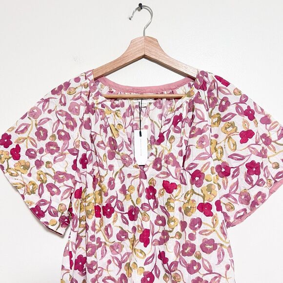 Velvet by Graham & Spencer Anthropologie Floral Flutter Sleeve Blouse NEW Large - Picture 3 of 6